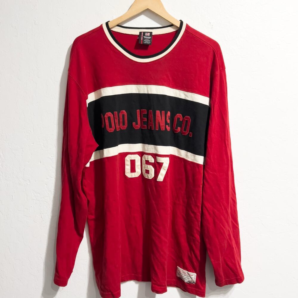Vintage Polo Ralph Lauren Shirt Mens XL Long Sleeve Red Jersey Y2K Hiphop